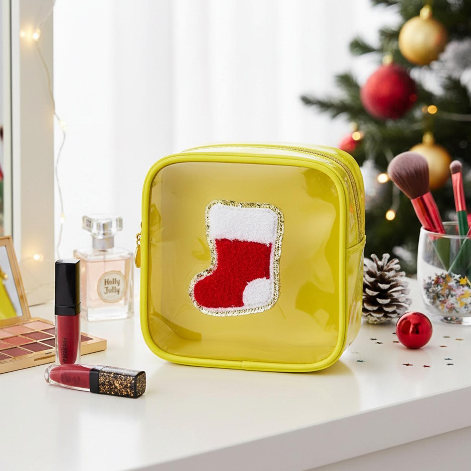 

Women PVC Small Holiday Makeup Pouch Skincare Pouch Xmas Zipper Cosmetic Bag for Girls Travel Gift жовтий