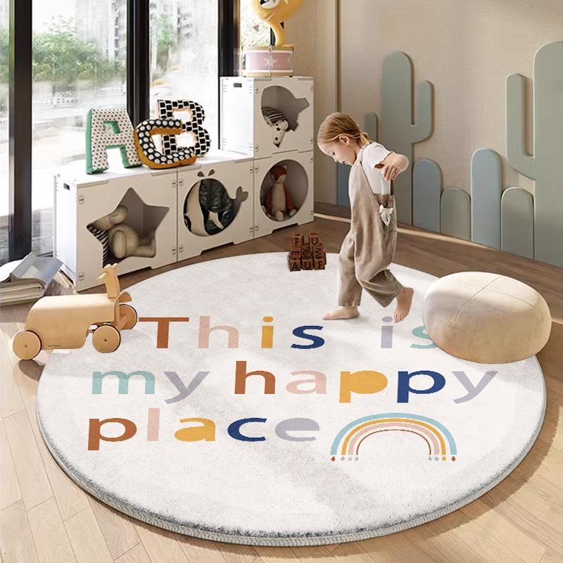 Covor rotund drăguț antiderapant rezistent la pete covoraș de joacă pentru copii pentru camera copiilor noptieră decor podea pepinieră cu imprimeu de desene animate