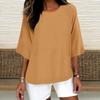 Women's Fashion Solid Color Casual T-Shirt Seven Sleeve Round Neck Cotton Top