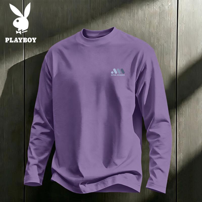 PLAYBOY Men's Long-Sleeve Pure Cotton Crewneck T-Shirt