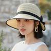 French Straw Bonnet Cap for Women Sun Visors Ribbon Bow Summer Bucket Hat Fedoras for Beach