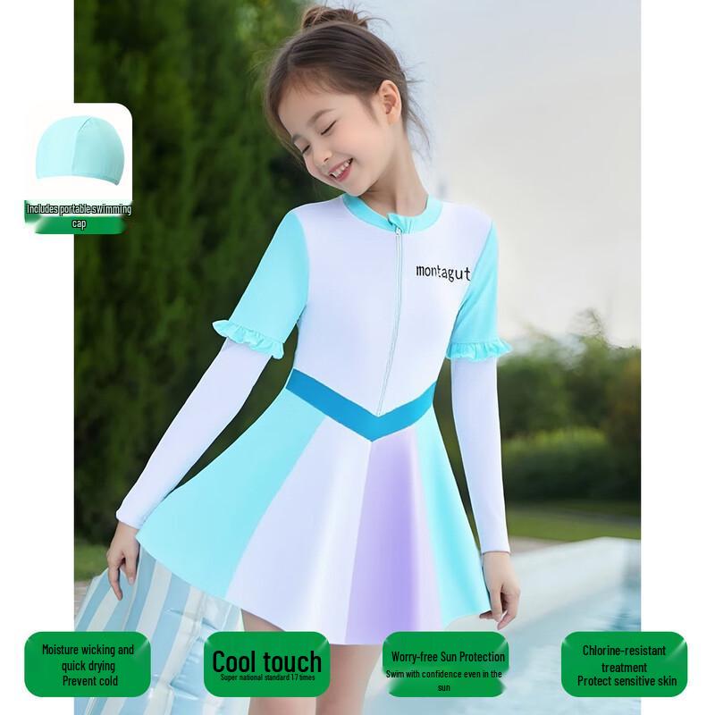 Montagut Girls  Colorblock Long Sleeve Swimsuit Set 140