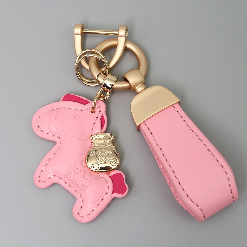 Kleiner Schaf- & Pferdeleder-Schlüsselanhänger mit Perlenanhänger - Gold