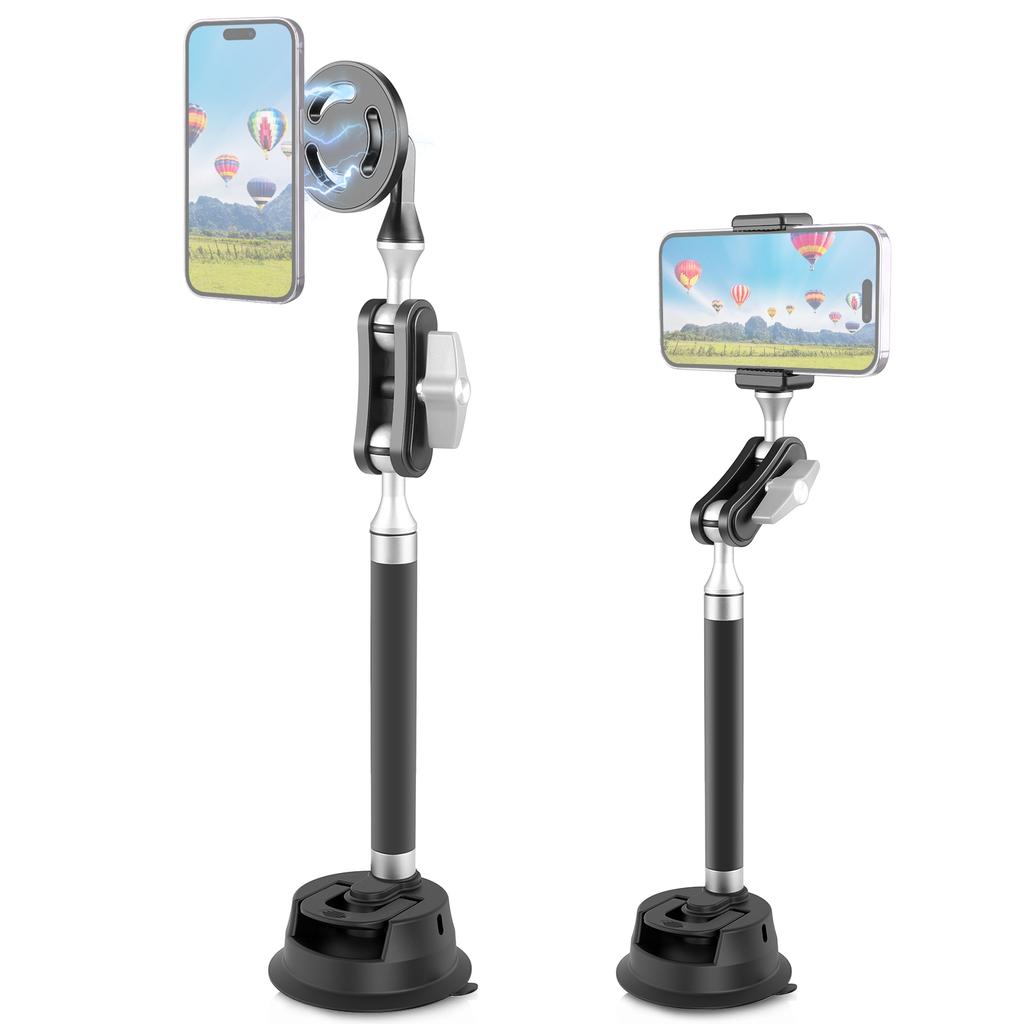 PULUZ PU273B Supporto per telefono a ventosa Supporto a ventosa Lega di alluminio con vite da 1/4 di pollice Doppio