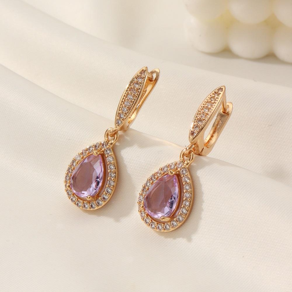 1 Pair Luxurious Purple Drop Shape Dangle Earrings for Women Cubic Zirconia Jewelry Wedding Party Accessories