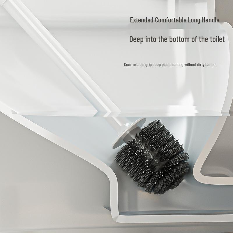 Wall-Mounted Bathroom Toilet Brush Set with Long Handle and Base - New Model for Efficient Cleaning