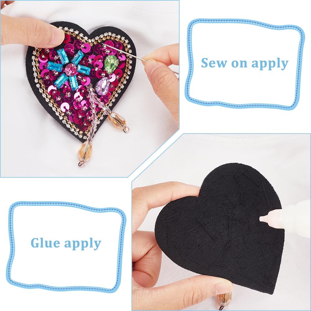 INFUNLY 3pcs Evil Eyes Beaded Patches Rhinestone Applique Patches Sequin Applique Sew on Crystal Heart Patch Red Heart Embroidery Patch for Clothing