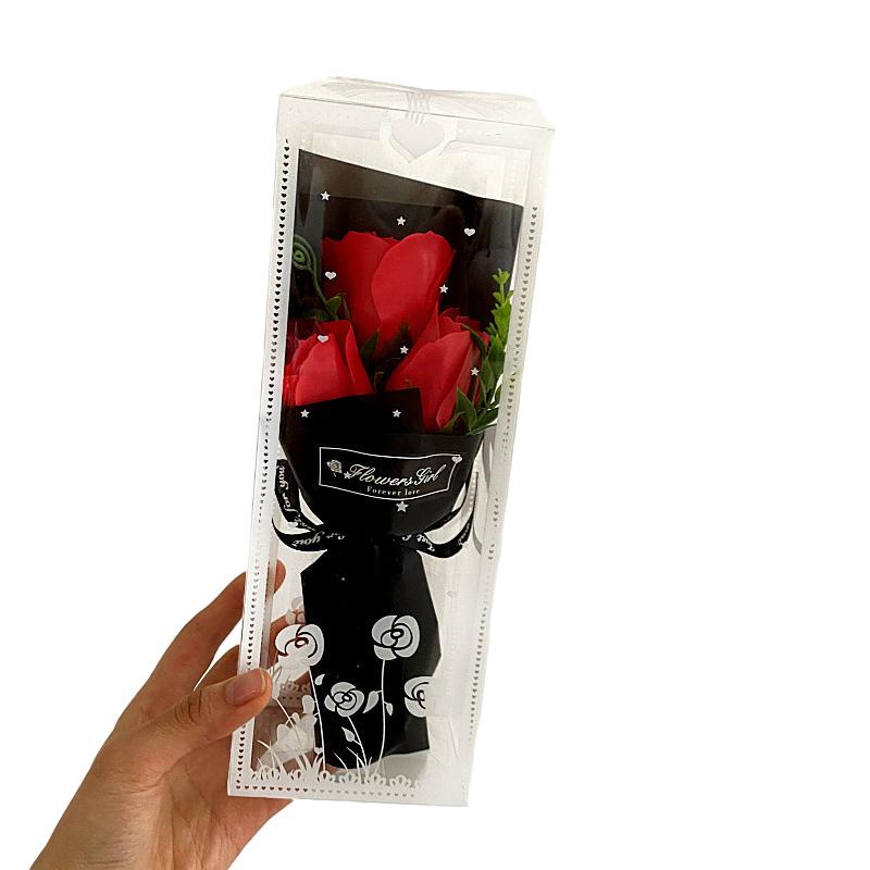 1 Set Luxury Soap Flower Arrangement for Valentine's Day 3 Rose Soap Bouquet Gift Box 9x7x25cm