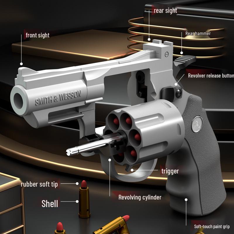 Children's ZP-5 Soft Bullet Revolver Toy Gun with Manual Continuous Firing Mechanism.