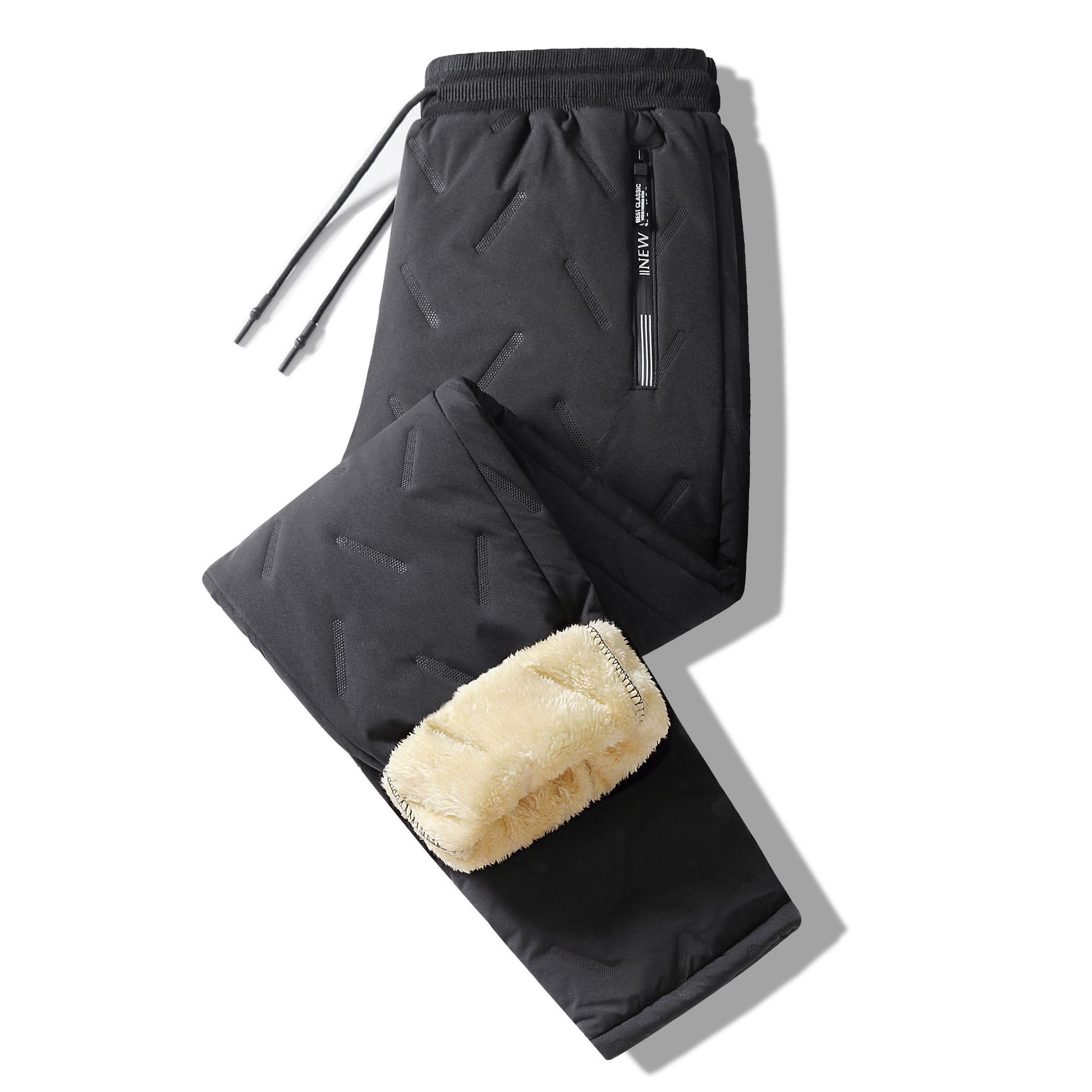 

M-7XL повседневные брюки мужские осенне-зимние большого размера свободные овечьи бархатные плюс бархатные толстые водонепроницаемые теплые спортивные брюки 7XL чёрный