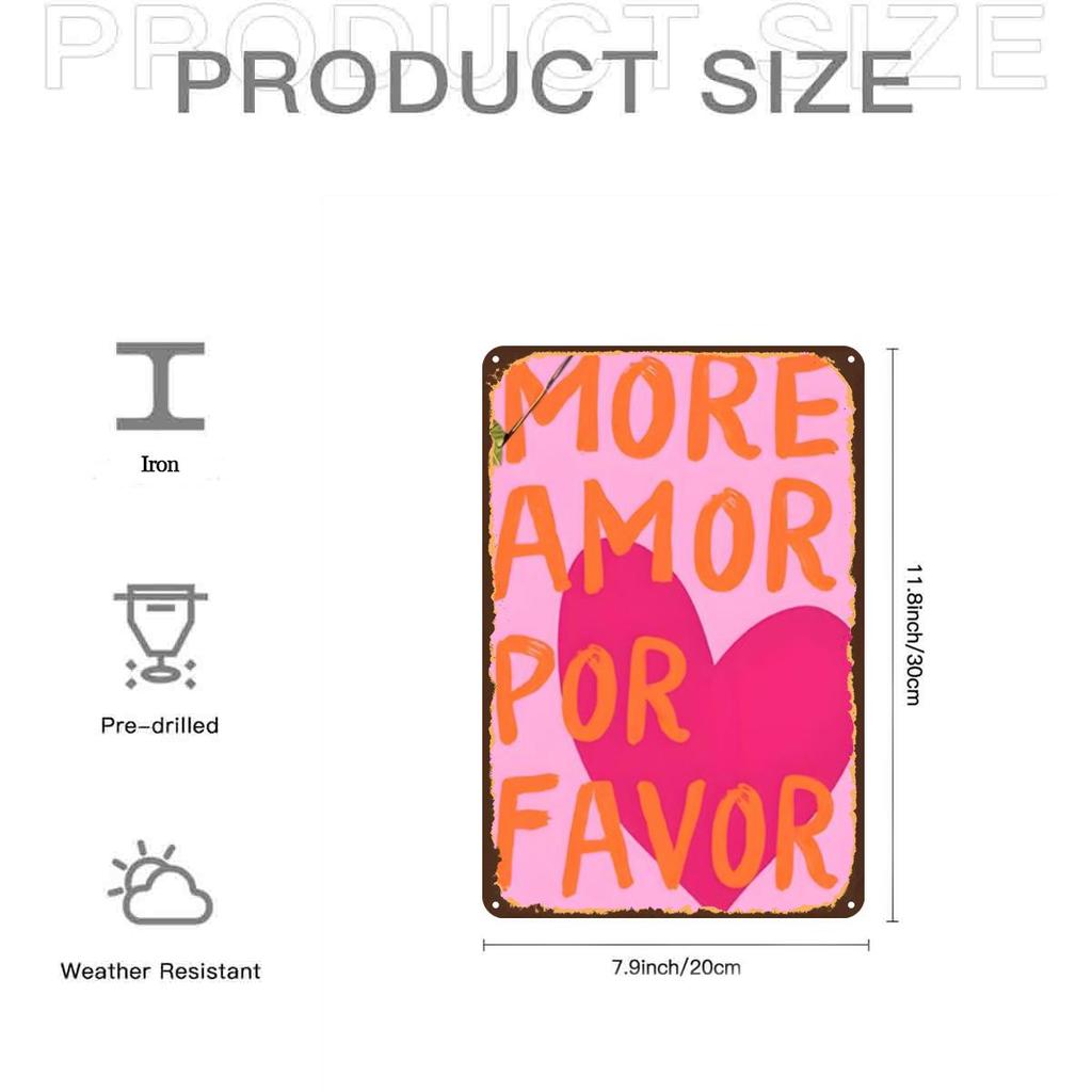 More Amor Por Favor Vintage Decorative Sign  Pink Heart Wall Art for Home Bedroom Kitchen  Romantic Decor
