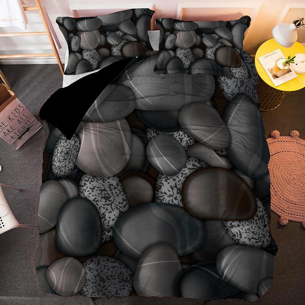Stone Pattern 3D Bricks Wall Print Duvet Cover Zen Stone Polyester Quilt Cover Stone Natural Scenery Theme Bedroom Decorations