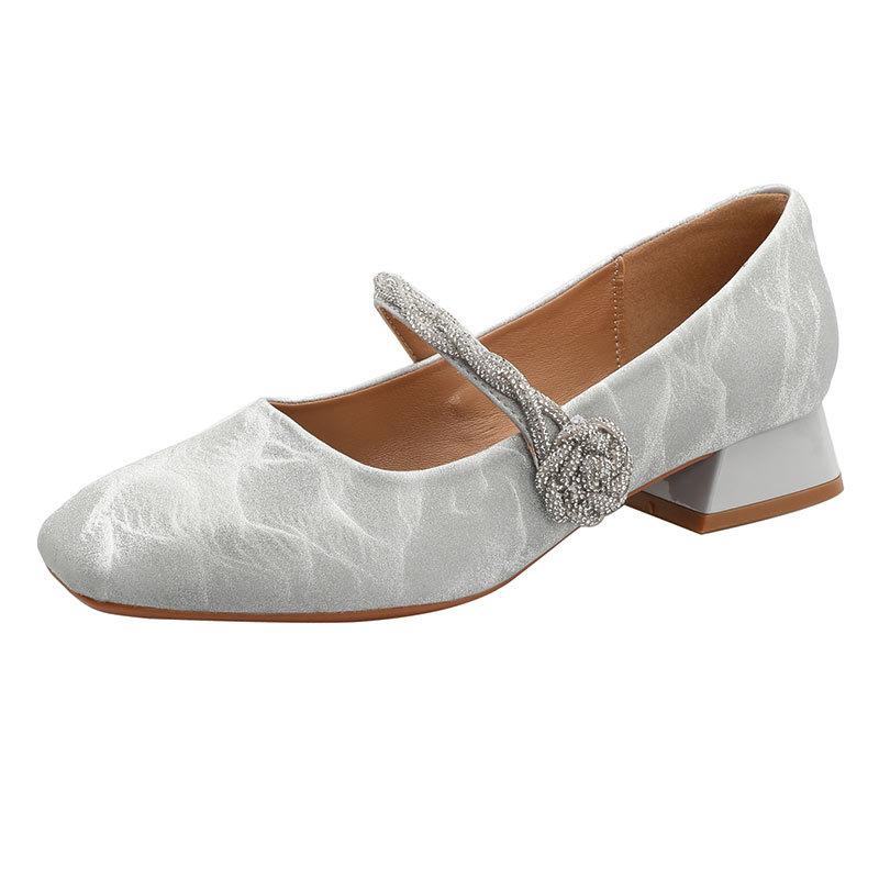 French Word with Mary Jane Women's Shoes Comfortable Low Heel Square Head Single Shoes 2025 New Spring and Autumn Thick Heel Grandma Shoes