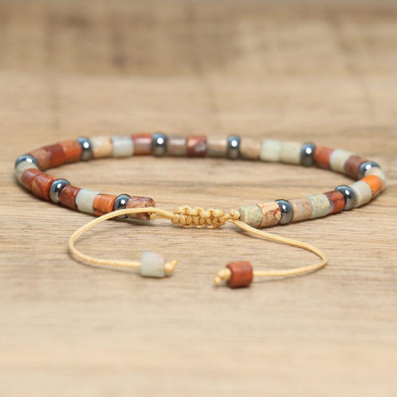 Armband aus Naturstein-Röhrenperlen – Hämatit-Akzent, verstellbar, Boho-Schmuck, erdendes Geschenk für Männer & Frauen