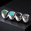 Trendy Classic Natural Stone Ring, Stainless Steel Round Signet Ring for Men Luxury Waterproof Jewelry Size 7-12