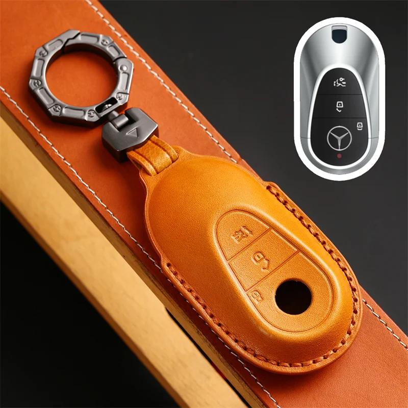 Leather Car Key Case Cover Shell For Mercedes Benz 2021 C /S Class W223 W206 S350L S400L S450L S500L Protector