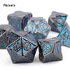 7 Pcs Blue Silver Double Swords Metal Dice Solid Polyhedral Dice Set Suitable for Role-Playing RPG   Pathfinder Board Game