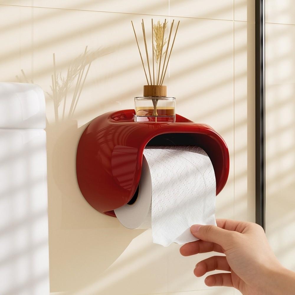 No Punching Bathroom Roll Holder Wall Mounted Toilet Tissue Box Roll Paper Tube Restroom