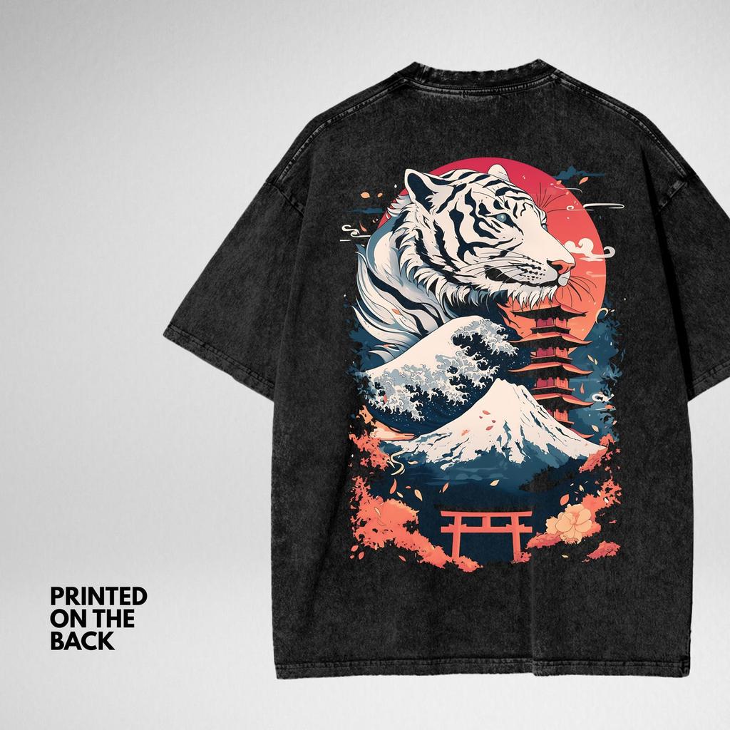 PREMIUM Japanese White Tiger Streetwear Oversize Snow Washed T-Shirt, UNISEX, Japanese Fashion, Aesthetic, Colorful Tshirt, High Quality Tee