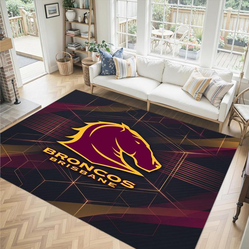 Brisbane Broncos Design Crystal Velvet Carpet Cozy Non?Slip Printed Rug For Bedroom Living Room Entrance