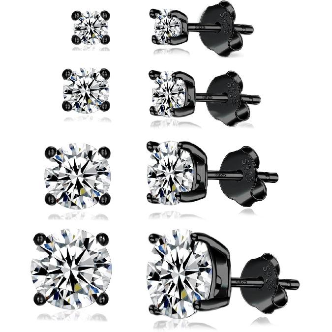 925 Sterling Silver Stud earrings Set | White Gold Plated Hypoallergenic Stud Earrings | Cubic Zirconia Stud Earrings for Women