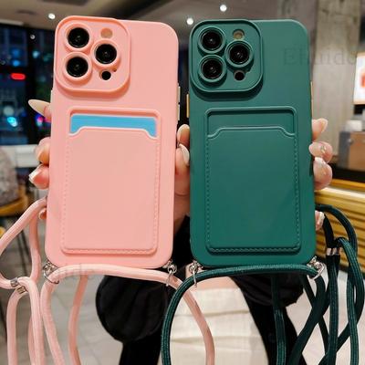 Süßer Tragegurt Hülle für Samsung Galaxy S24 S23 Ultra S22 Plus S21 S20 FE A54 A34 A55 Crossbody Lanyard Halsband Karten Silikon Hülle