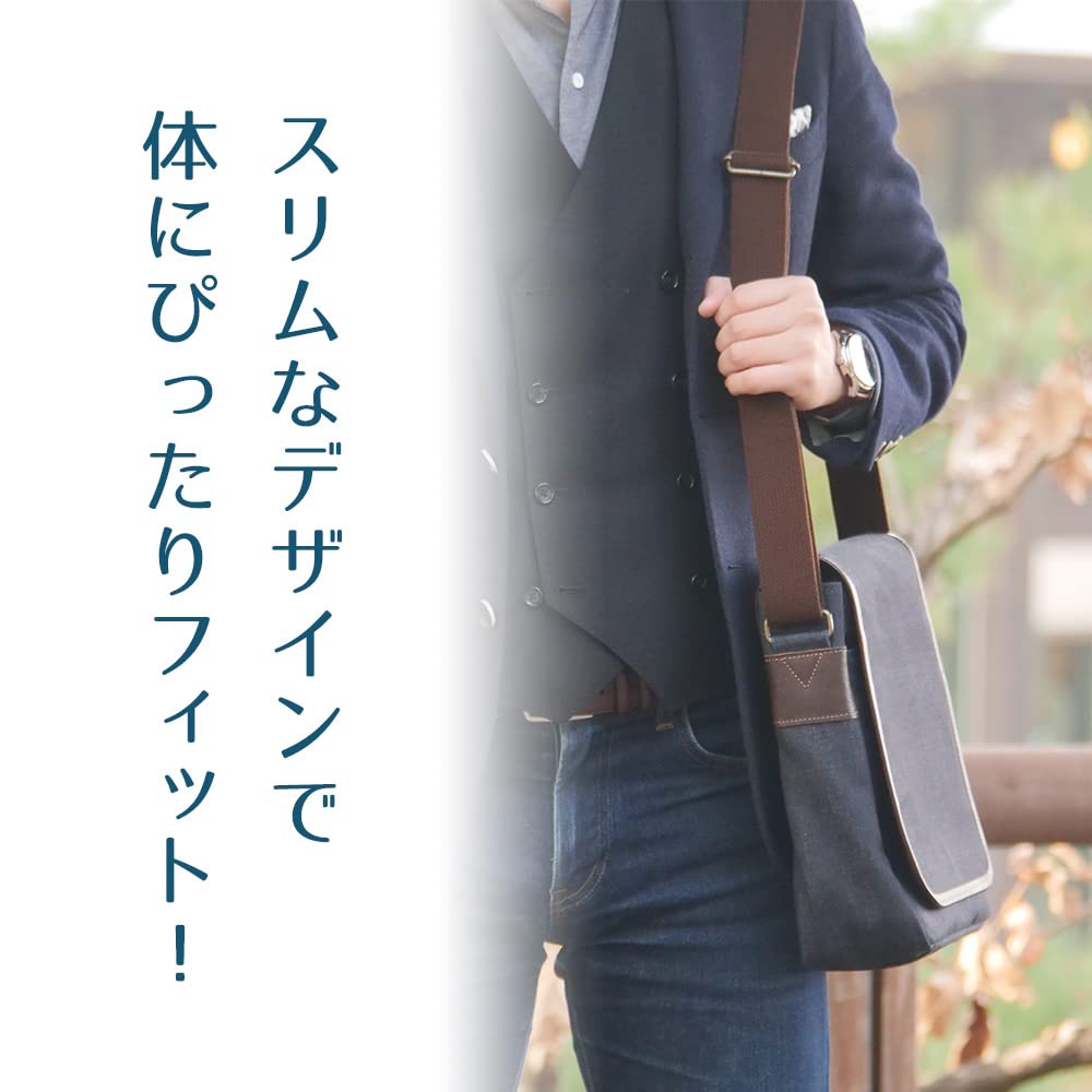 [creare Kiki] Denim Shoulder Bag, A4 Size, Made In Japan with Okayama Denim, Lightweight, Unisex, Casual Bag for Adults, Dom-002