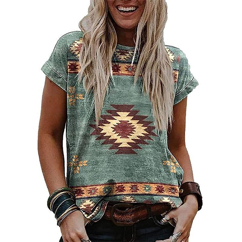 T-shirt estiva stile etnico occidentale stampa 3D T-shirt donna streetwear Harajuku T-shirt oversize Top Donna Abbigliamento ragazza