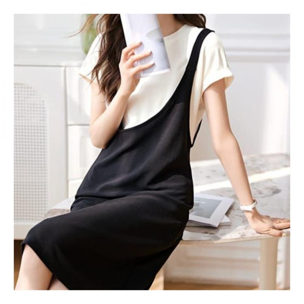 Navava Women Casual 2in1 Round Neck Short Sleeve Dress No781