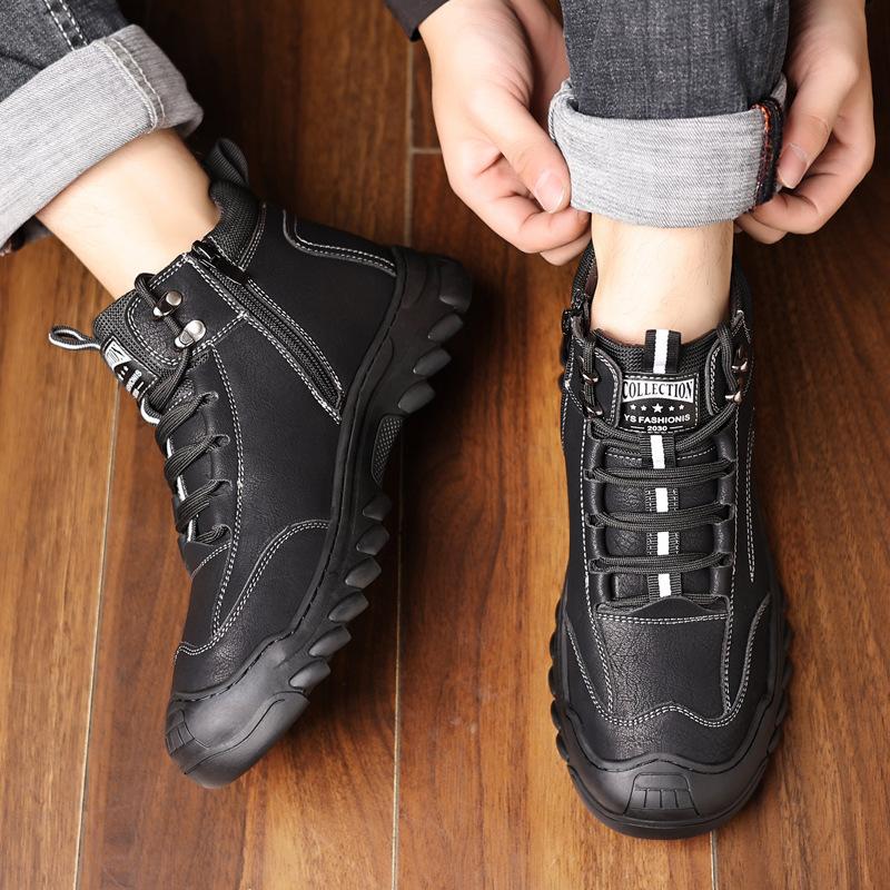 Northeast large cotton shoes new thick-soled winter velvet leather high-top snow boots casual men's shoes wool men's cotton shoes