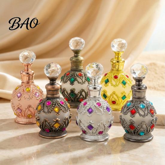 Empty Scent Container 15ML Vintage Luxury Refillable Perfume Bottle, Essential Oil & Fragrance Glass 15ml Bottle Dubai Arabian Style for Travel