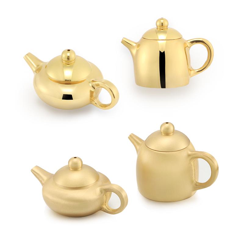 Mini Copper Teapot with Brass Handle - Luck-Bringing Ornament and Incense Holder