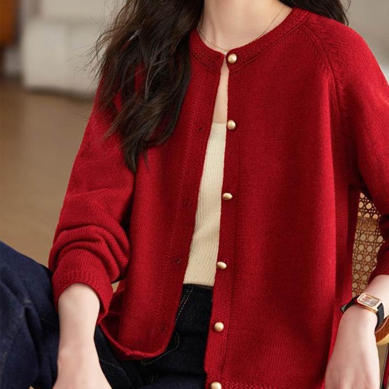 

Fashion casual versatile sweater jacket women s autumn and winter new solid color temperament loose knitted cardigan top trendy one size fits all красный