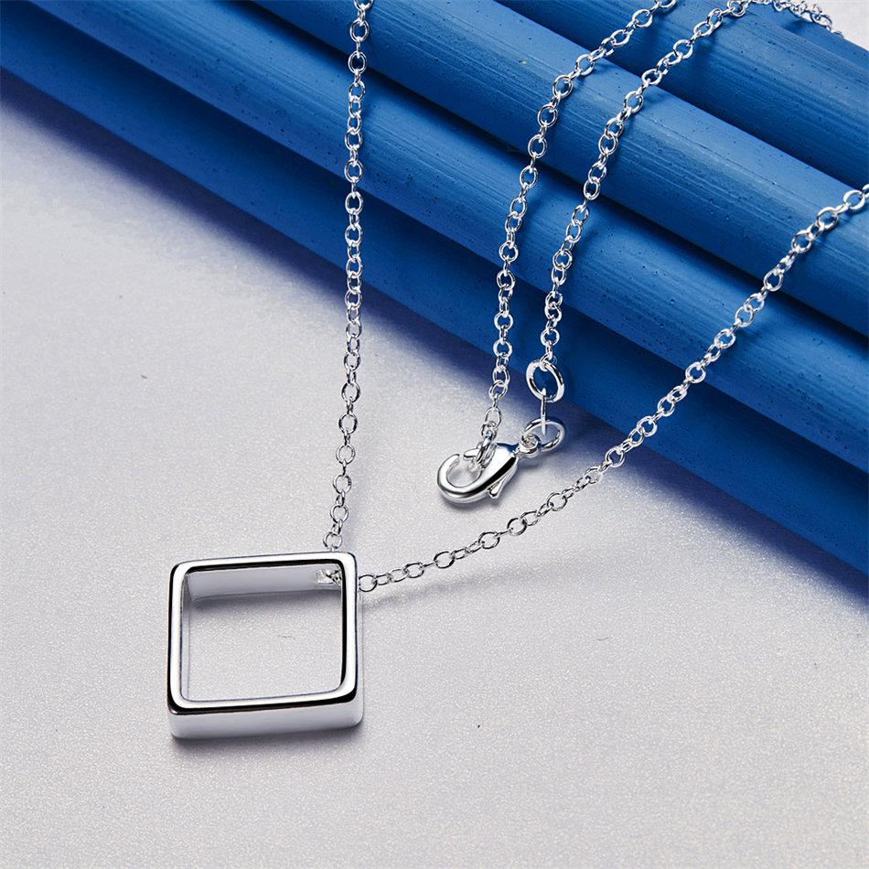 925 sterling silver 16-30 inch exquisite square pendant necklace for women's fashion wedding jewelry party gifts