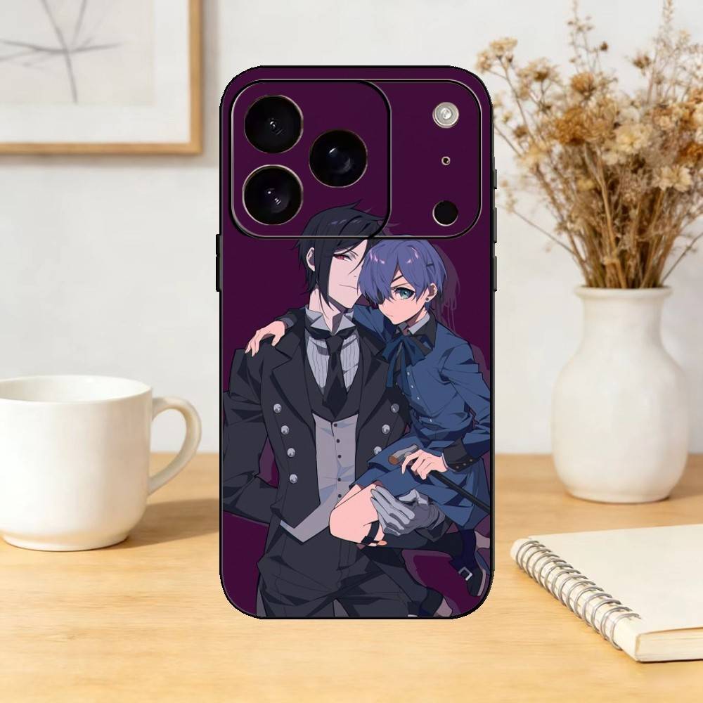 

Черный чехол для телефона с персонажем Себастьян из аниме B-Butler для iPhone 17,16,15,14,13,12,11 Plus,Pro Max,SE4 Мягкий силиконовый черный чехол iPhone12