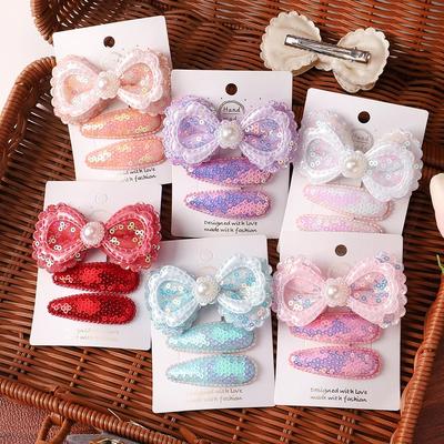 Set 3 Pezzi Fermagli BB Fiocchi Paillettes Bambina per Ragazze Stella Farfalla Mollette Capelli Frangia Fatta a Mano Laterali Fermagli Accessori Capelli