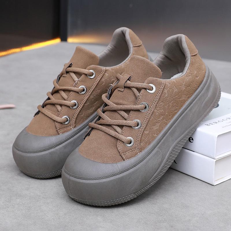 Casual Platform Shoes for Women Lightweight Faux Leather Sneakers Lace Up Tennis Shoes Comfort Walking Shoes Women's Non-Slip Breathable Low-Top Shoes