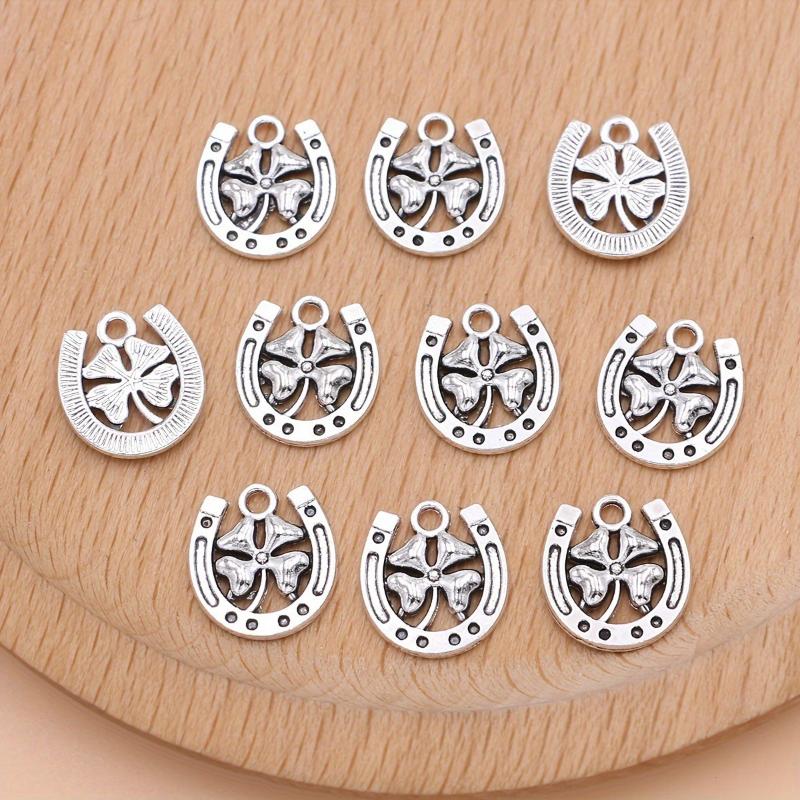 50Pcs 15*16Mm Antique Pendant Charms Horseshoe Lucky Clover Pendant Vintage Ornaments Diy Handmade Jewelry Accessories