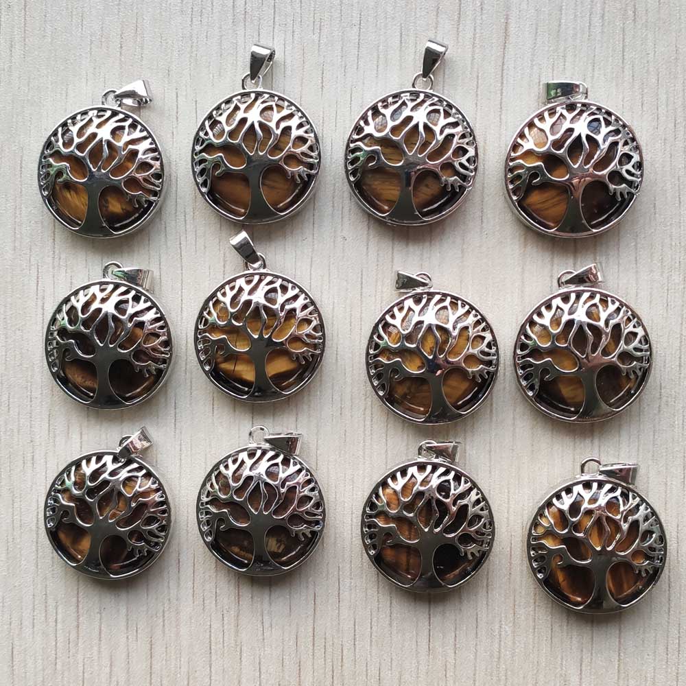 Wholesale 12pcs/lot Fashion Natural Stone Alloy Tree of Life Mix Pendants for Necklaces Jewelry Accessories Making Fast Shipping