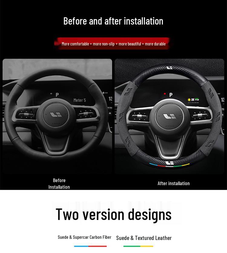Ideal Steering Wheel Cover – Genuine Leather & Suede, Carbon Fiber, Four Seasons Compatible (Models: ONE L9, L8, L7, L6 MEGA)
