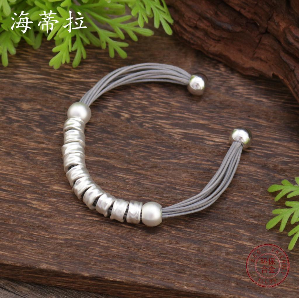 Geometric matte ring leather rope magnetic bracelet, personalized men's and women's retro magnetic bracelet