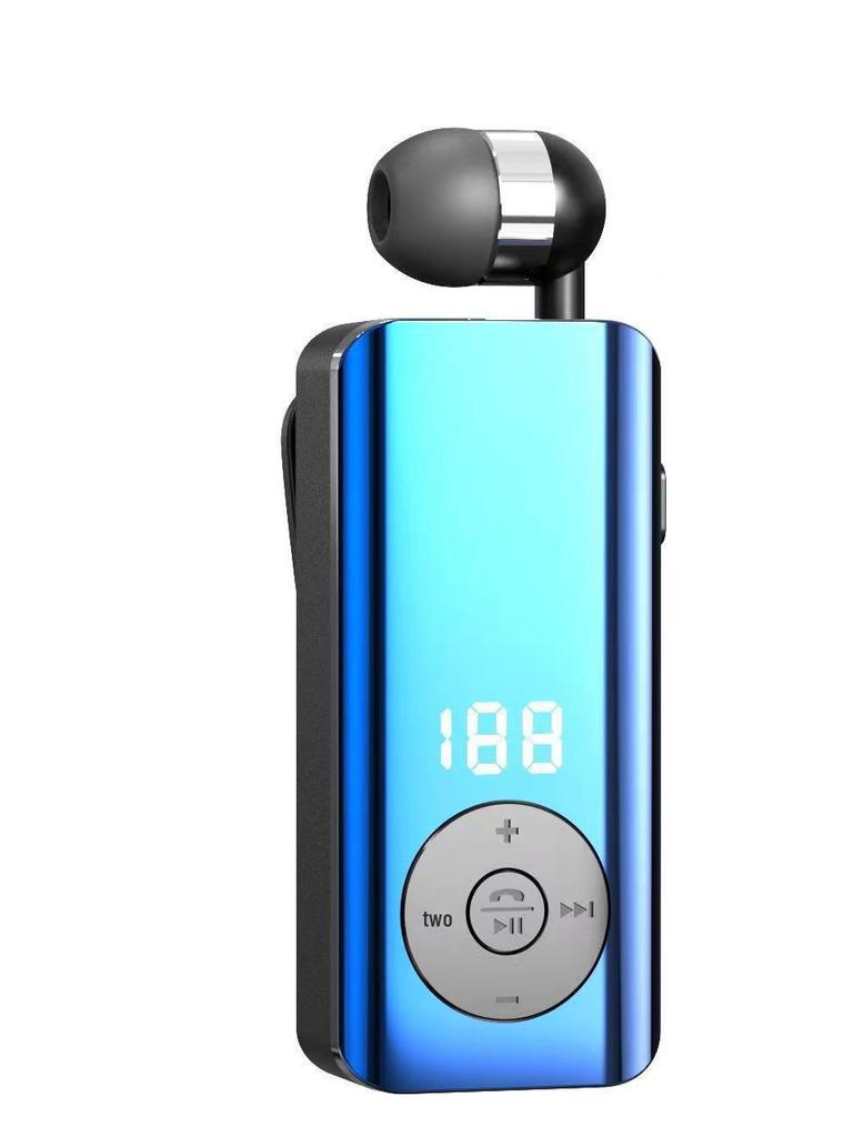 Clip-On Bluetooth Headset with Digital Display, Stereo Sound, Long Battery Life, and Retractable Cable