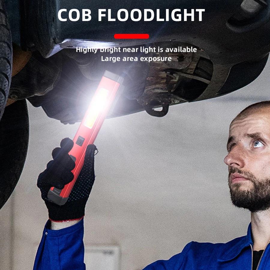COB Magnetic Work Light USB Rechargeable LED Flashlight New Portable Lantern Camping Torch Car Repair Lamp With Built-in Battery