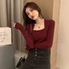 Women's Stylish U-Neck Long Sleeve Knit Top - Fashionable Autumn/Winter Solid Color Sweater