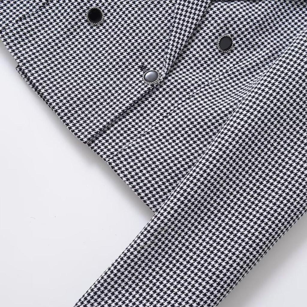 2025 Spring Women's Houndstooth Lapel Short Coat - Versatile Fashion for Commuters