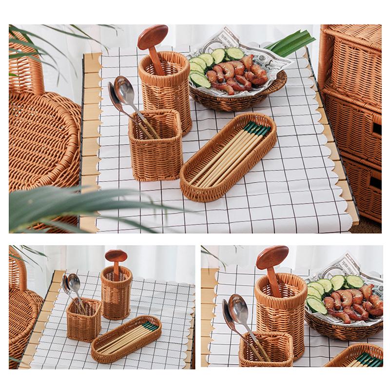 Imitation Rattan Hotel Restaurant Messer- und Gabelkorb Essstäbchen Aufbewahrungsbox Gewürzglas Korb Küchenregal