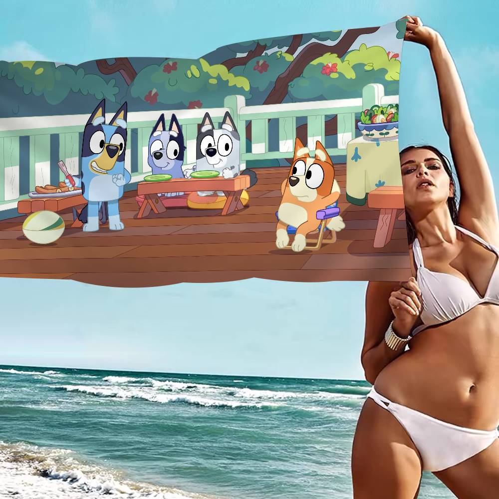 Cartoon B-Blueys Microfiber Blanket Quick Drying Beach Towels Oversized Printing Super Absorbent Pool Towel Blanket