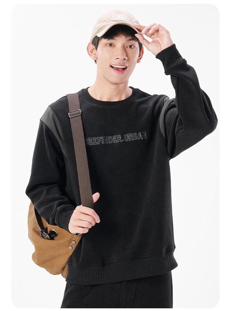 Men's Color-Block Patchwork Round Neck Hoodie - 2025 Trendy Autumn/Winter, Loose Fit, Plus Size, Long Sleeve