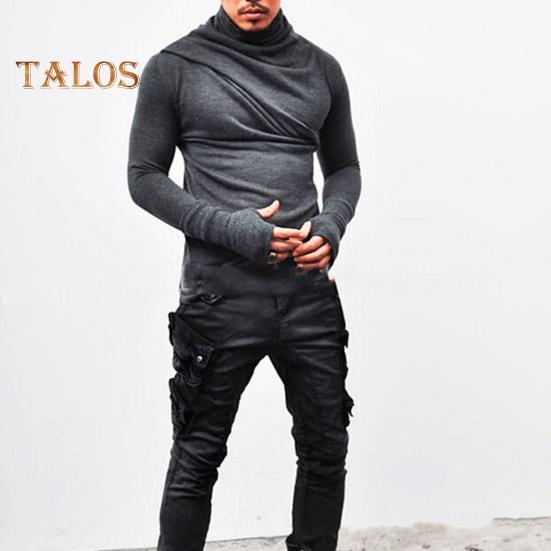 Frühlings- und Herbstoberteil für Herren mit Nackenschutz, hoher Kragen, schmale Passform, dehnbar, plissiert, lange Ärmel, Pullover-Sweatshirt für den Heimsport, Fitnessstudio, Straßenkleidung