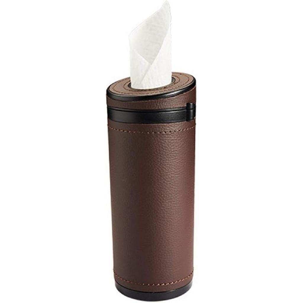 Car Tissue Tube, Cylinder Tissue Box Diameter 2.75'' PU Leather Round Tissues Container For Car Cup Holder, Up To 30 Count Tissue